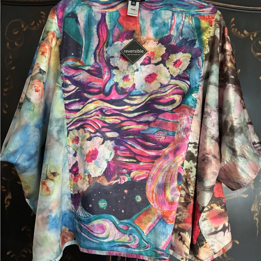 Colorful Floral Kimono Jacket reversible - Picture 5 of 11